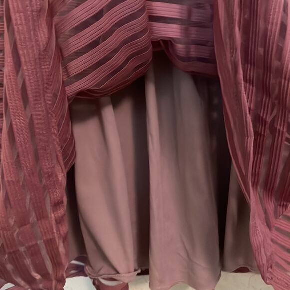 See You Monday Sheer Mesh Striped Dusty Pink Purple Pleated Midi Circle Skirt XL - Picture 4 of 7